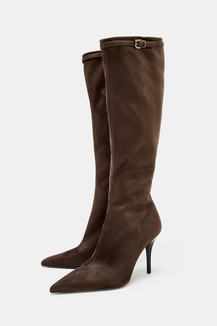 BUCKLED HIGH-HEEL BOOTS